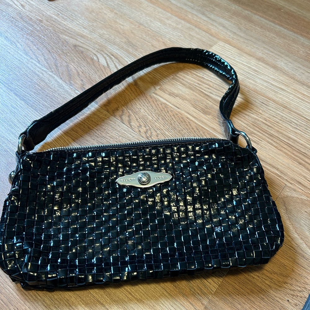 Elliott Luca Black Patent Woven Handbag